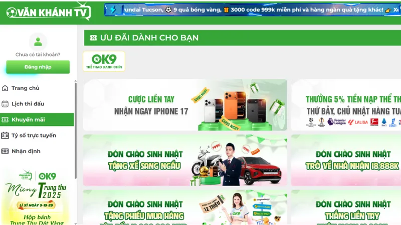 Người xem bóng tại VankhanhTV sẽ nhận được nhiều ưu đãi từ nhà cái OK9